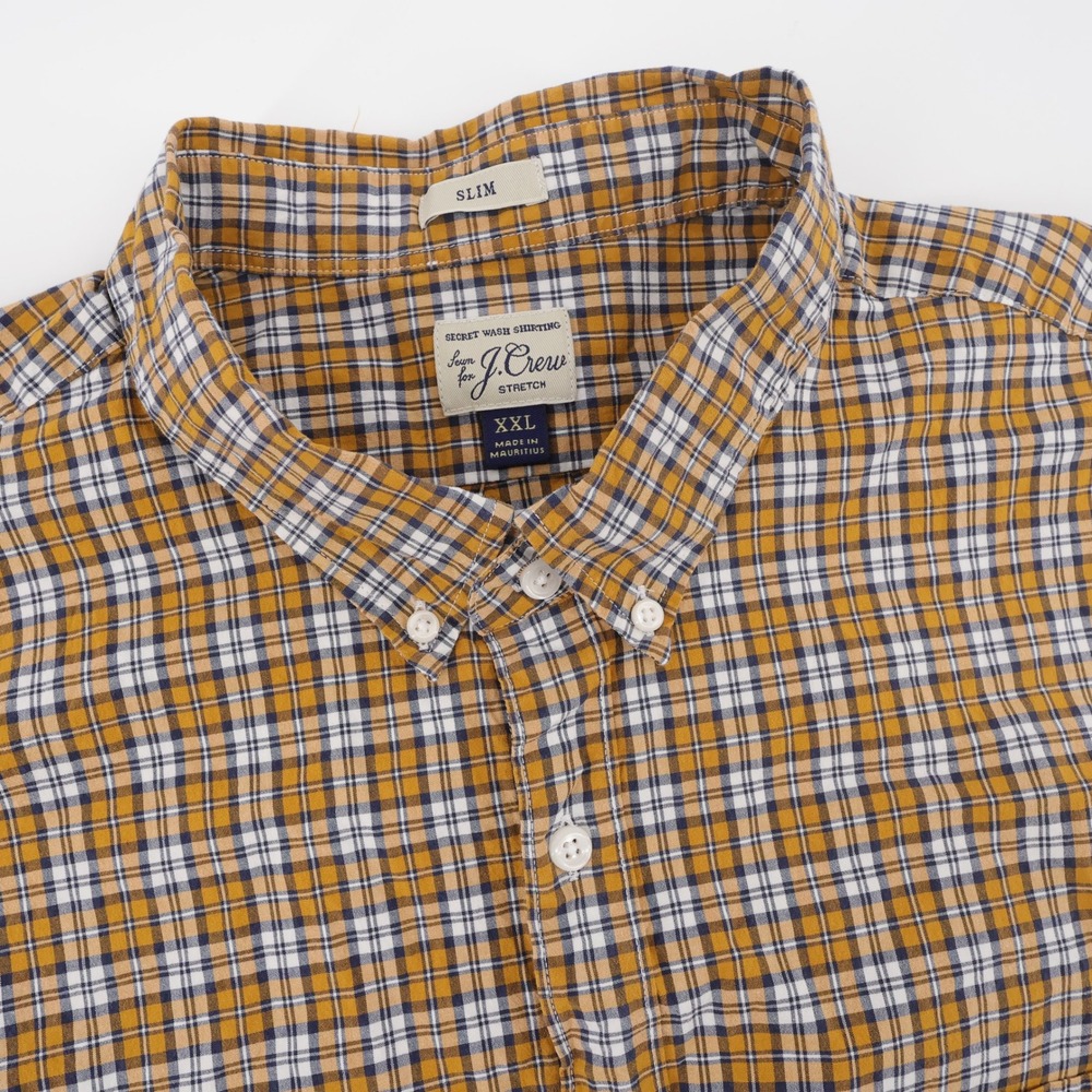 J. Crew Slim Secret Wash Stretch Plaid Shirt Mustard Yellow Long Sleeve Mens XXL